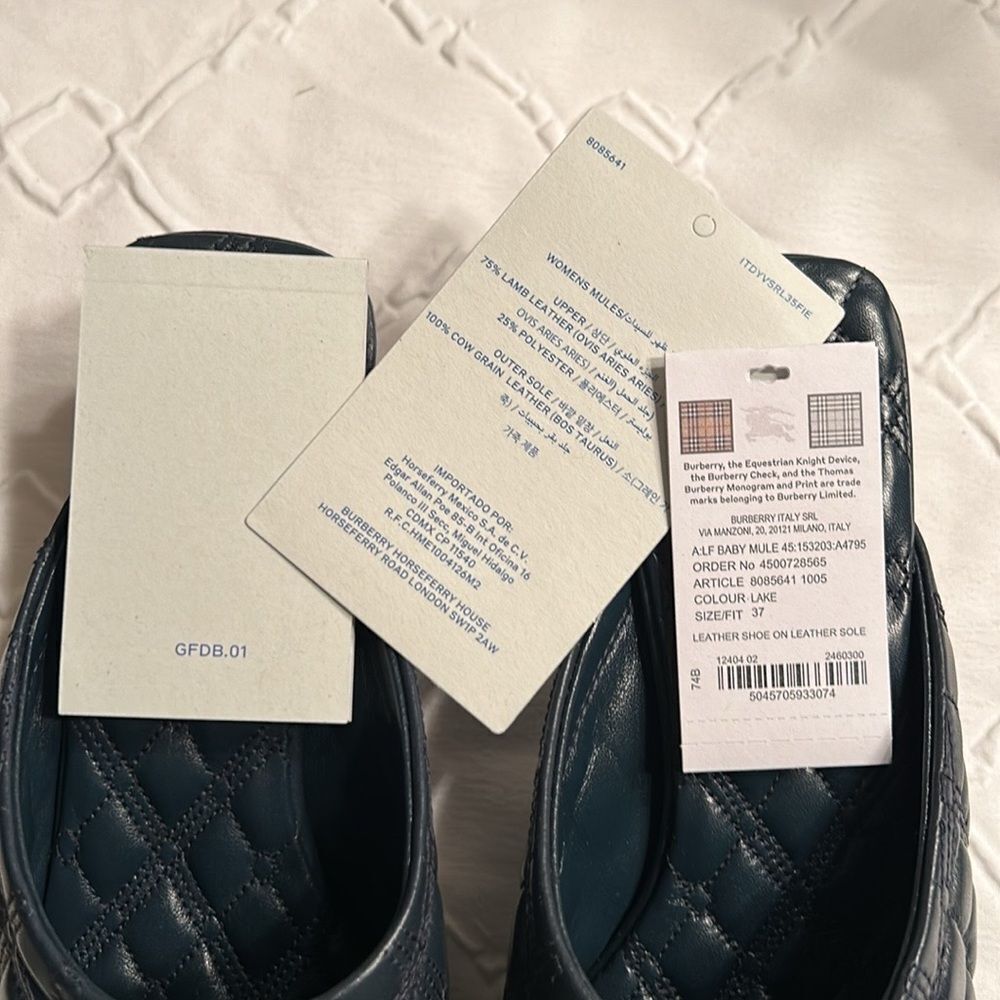 Authentic Burberry Blue Quilted Embroidered Sip on Blue Mule Shoes(Size 37) - Picture 6 of 14